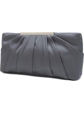 Women Pewter Elegant Pleated Satin Simple Classy Purse Formal Clutch Handbags